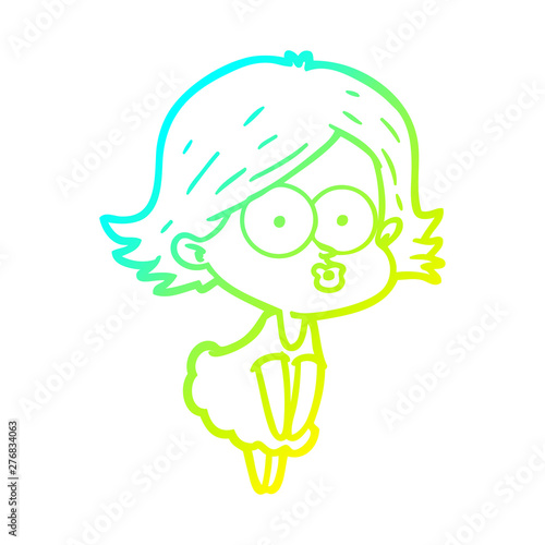 cold gradient line drawing cartoon girl pouting