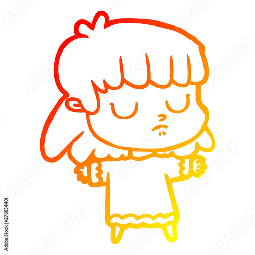 warm gradient line drawing cartoon indifferent woman