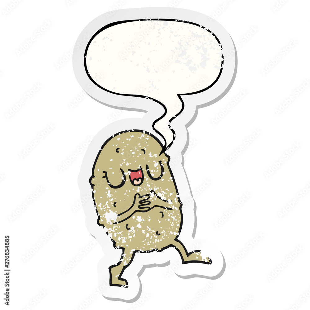 cartoon happy potato and speech bubble distressed sticker cartoon happy potato and speech bubble distressed sticker