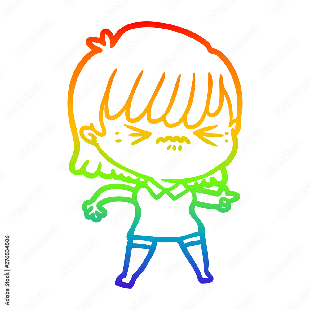 rainbow gradient line drawing annoyed cartoon girl rainbow gradient line drawing annoyed cartoon girl