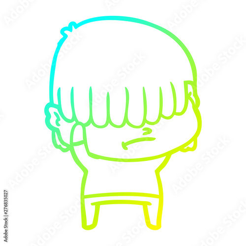 cold gradient line drawing cartoon boy with untidy hair
