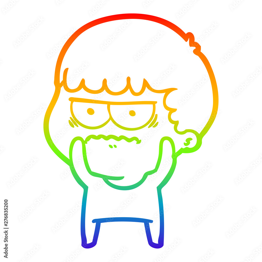 Fototapeta premium rainbow gradient line drawing cartoon annoyed man