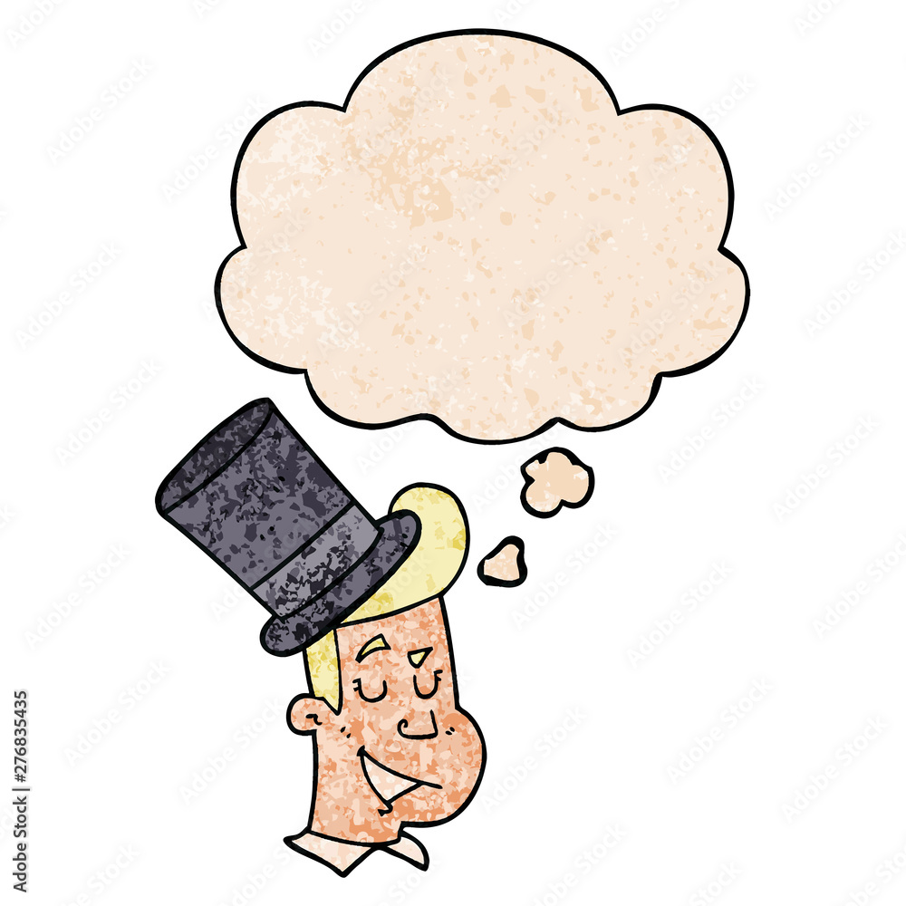 cartoon man wearing top hat and thought bubble in grunge texture pattern style cartoon man wearing top hat and thought bubble in grunge texture pattern style