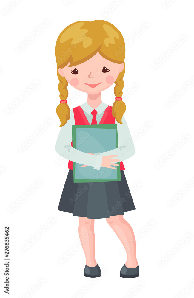 Vector cute School girl character with books. Vector cute School girl character with books.