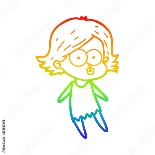 rainbow gradient line drawing cartoon girl pouting