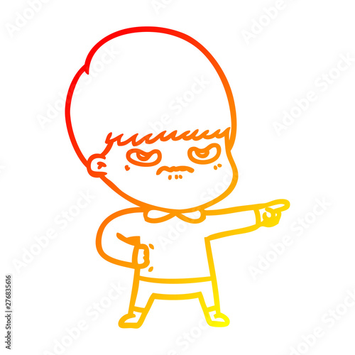 warm gradient line drawing annoyed cartoon boy