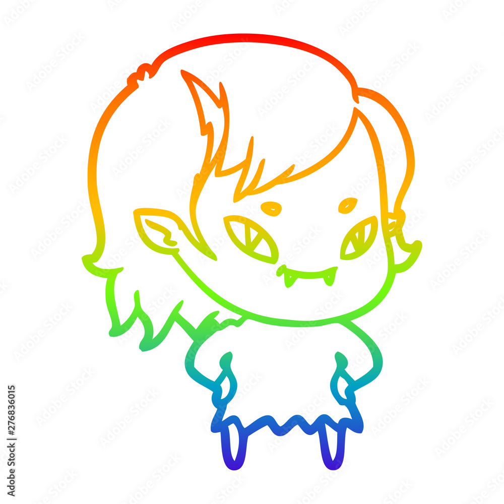 rainbow gradient line drawing cartoon friendly vampire girl rainbow gradient line drawing cartoon friendly vampire girl