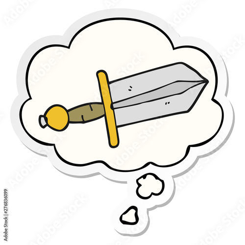 cartoon dagger and thought bubble as a printed sticker