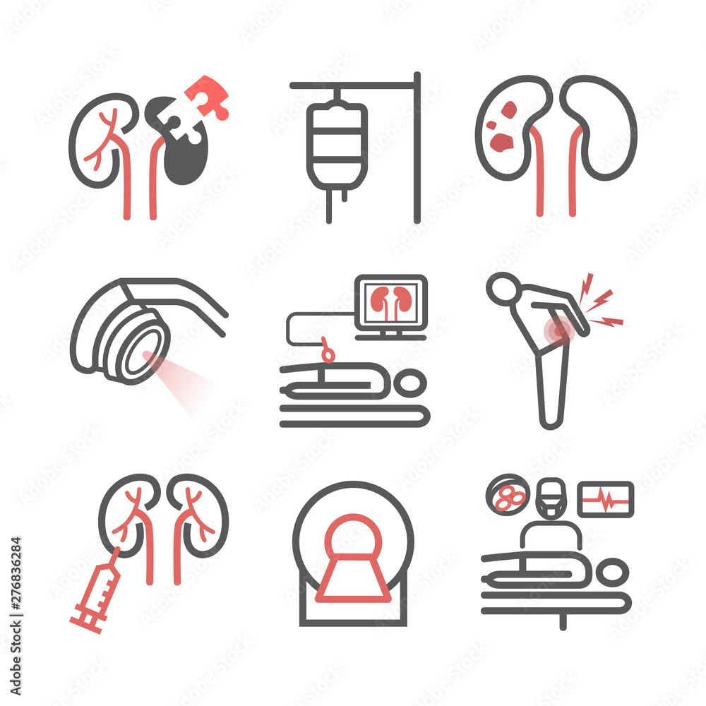 Kidney Cancer Symptoms Causes Diagnostics Line Icons Set Vector Kidney Cancer Symptoms Causes Diagnostics Line Icons Set Vector