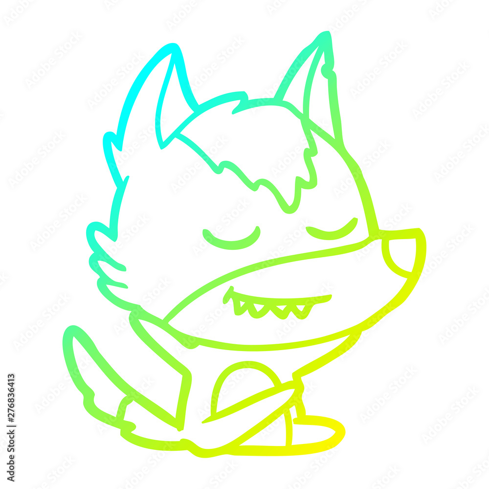 cold gradient line drawing friendly cartoon wolf sitting cold gradient line drawing friendly cartoon wolf sitting