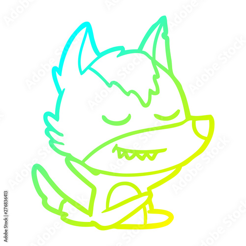 cold gradient line drawing friendly cartoon wolf sitting