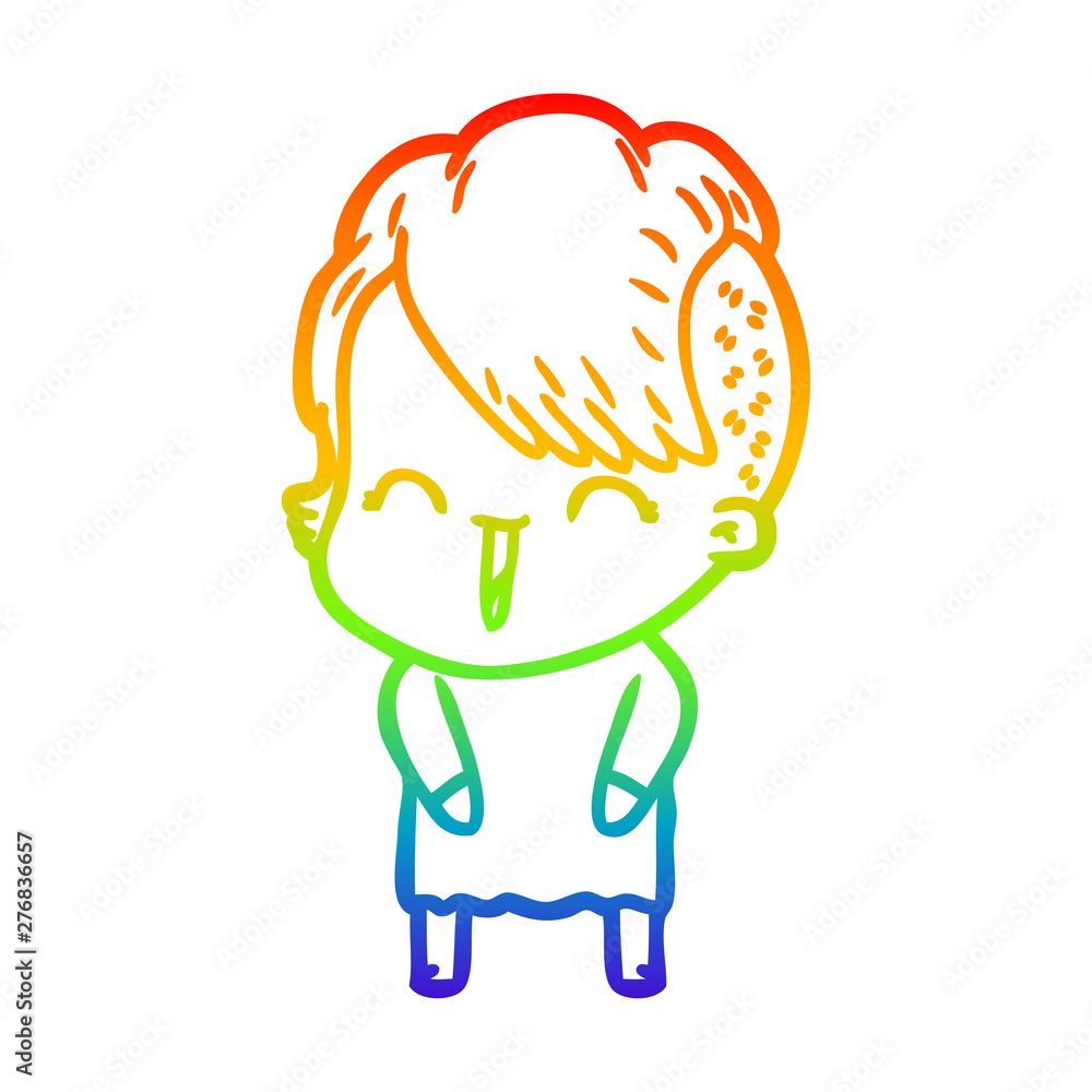 rainbow gradient line drawing cartoon happy hipster girl rainbow gradient line drawing cartoon happy hipster girl