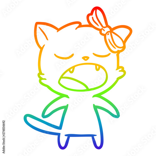 rainbow gradient line drawing cartoon meowing cat