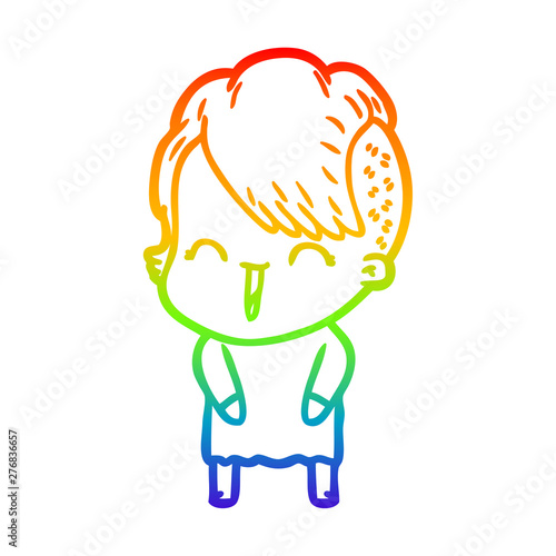 rainbow gradient line drawing cartoon happy hipster girl