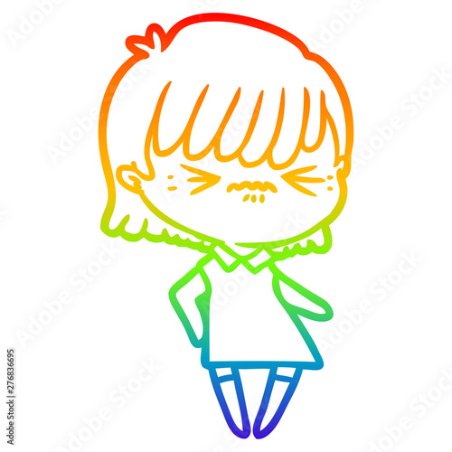 rainbow gradient line drawing annoyed cartoon girl