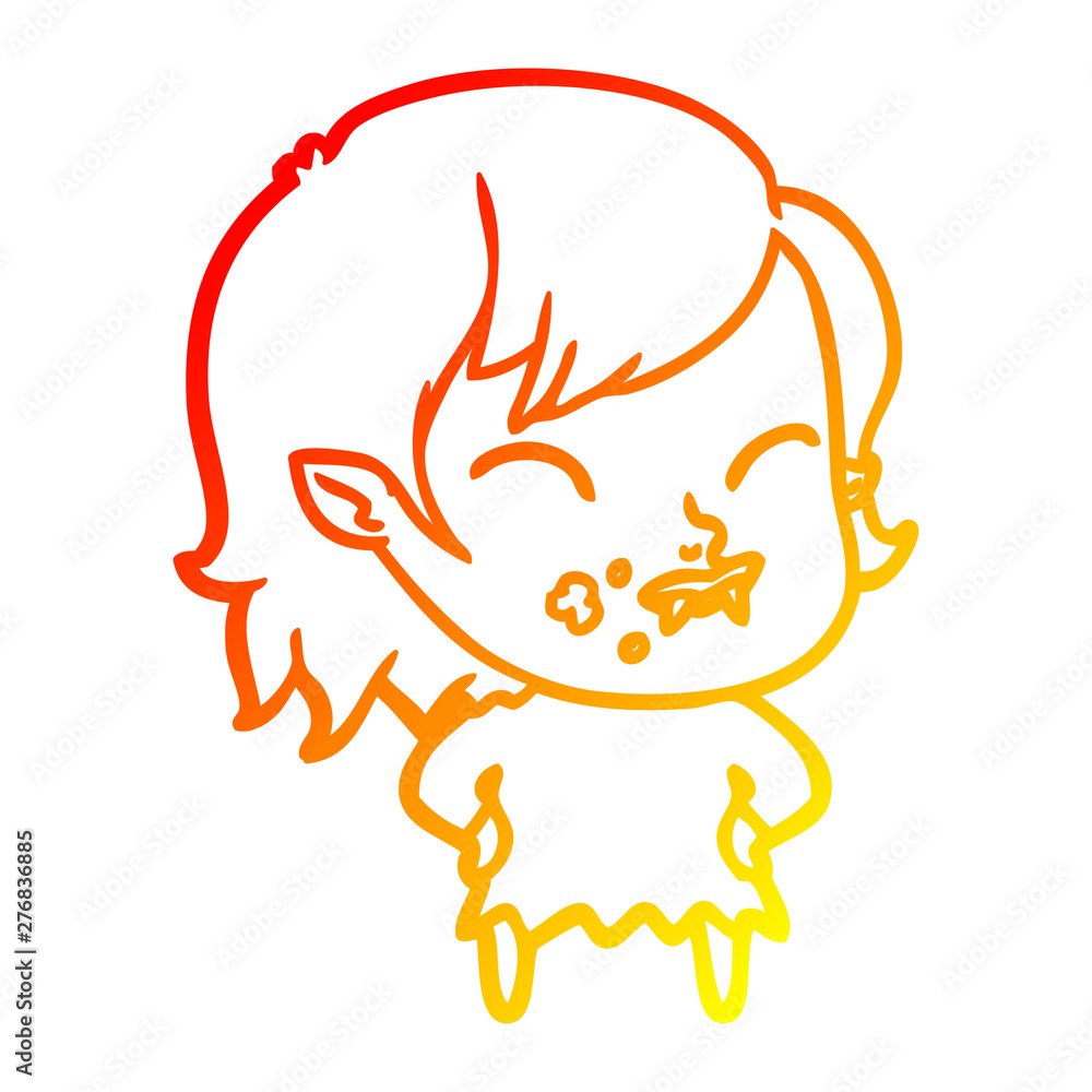 warm gradient line drawing cartoon vampire girl with blood on cheek warm gradient line drawing cartoon vampire girl with blood on cheek