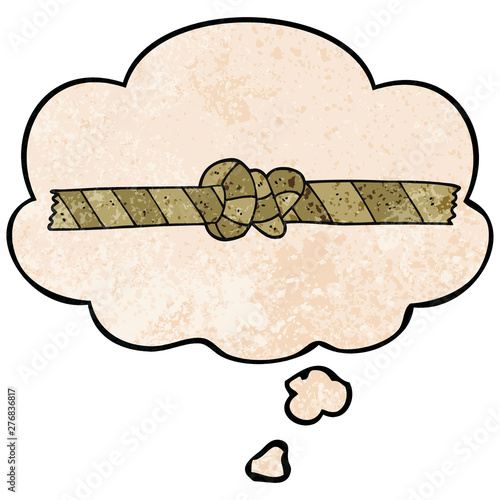 cartoon knotted rope and thought bubble in grunge texture pattern style