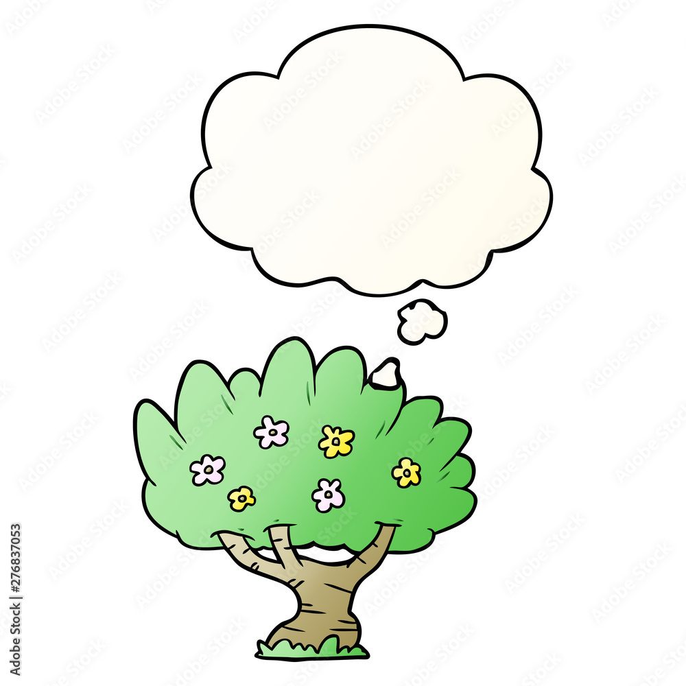 cartoon tree and thought bubble in smooth gradient style cartoon tree and thought bubble in smooth gradient style
