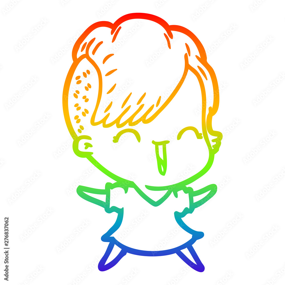 rainbow gradient line drawing cartoon happy hipster girl rainbow gradient line drawing cartoon happy hipster girl