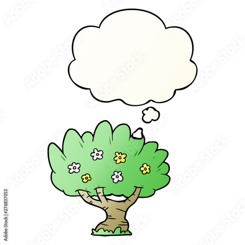 cartoon tree and thought bubble in smooth gradient style