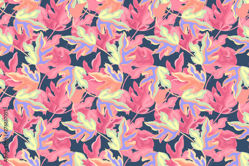 Floral vector seamless pattern with autumn leaves. 