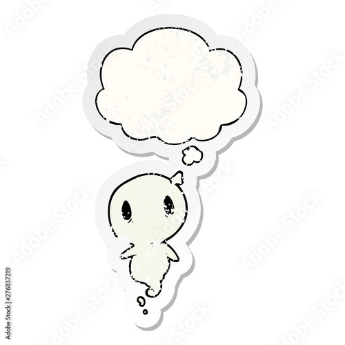 cartoon ghost and thought bubble as a distressed worn sticker