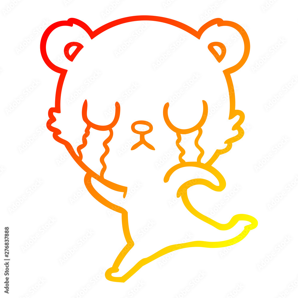 warm gradient line drawing crying cartoon bear running away warm gradient line drawing crying cartoon bear running away