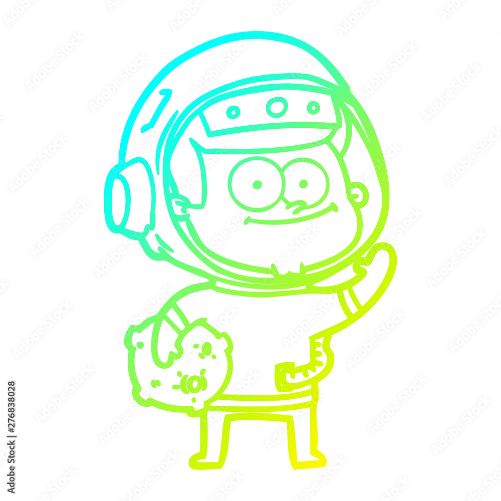 cold gradient line drawing happy astronaut cartoon