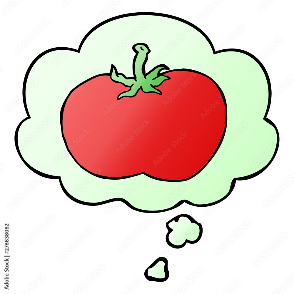 Fototapeta premium cartoon tomato and thought bubble in smooth gradient style
