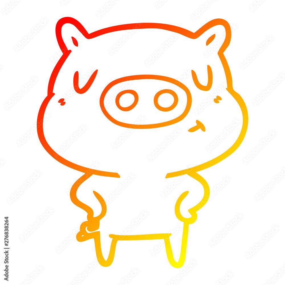 warm gradient line drawing cartoon content pig warm gradient line drawing cartoon content pig