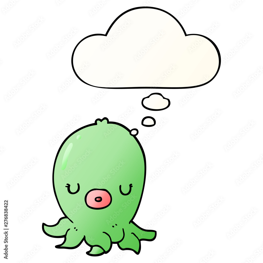 cartoon octopus and thought bubble in smooth gradient style cartoon octopus and thought bubble in smooth gradient style