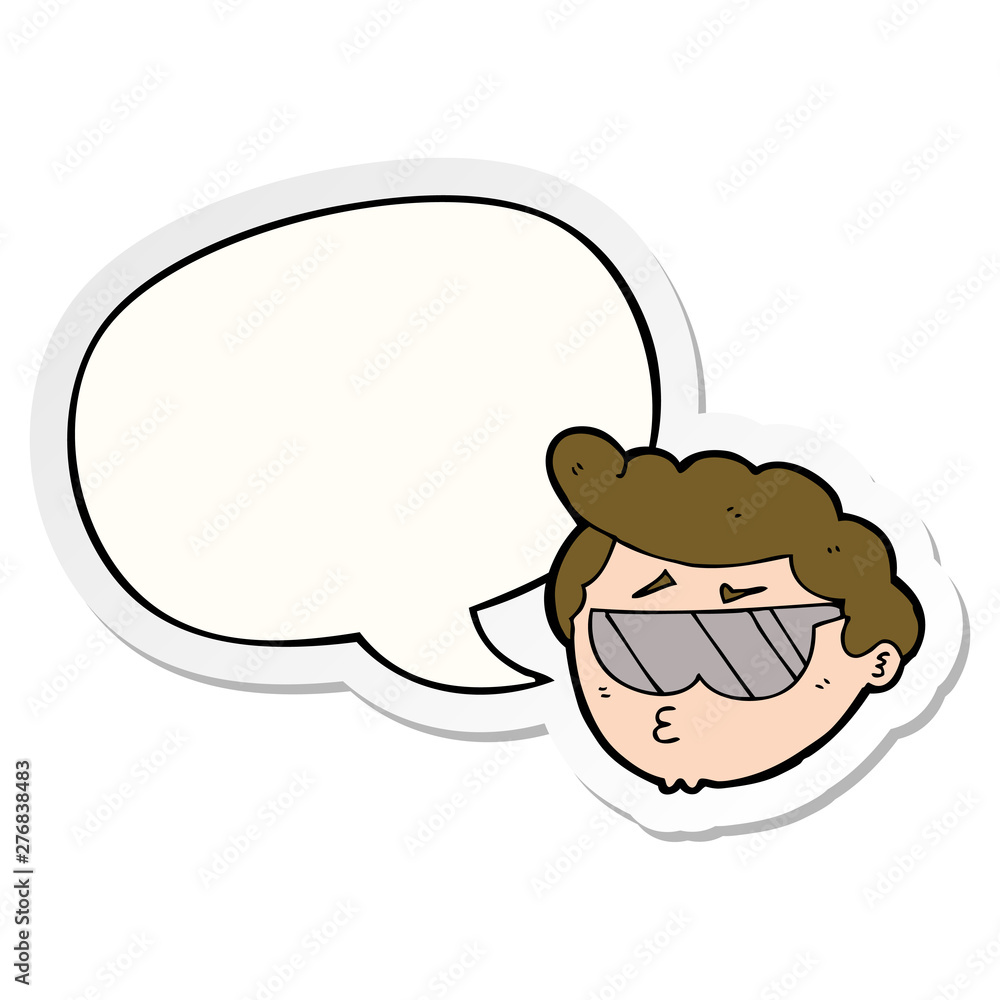 cartoon boy wearing sunglasses and speech bubble sticker cartoon boy wearing sunglasses and speech bubble sticker