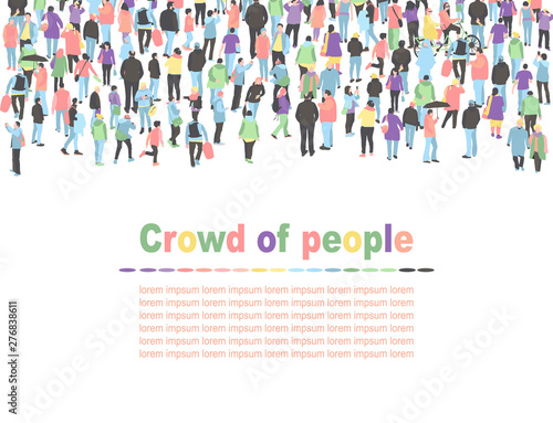 Crowd of walking people vector background. people group