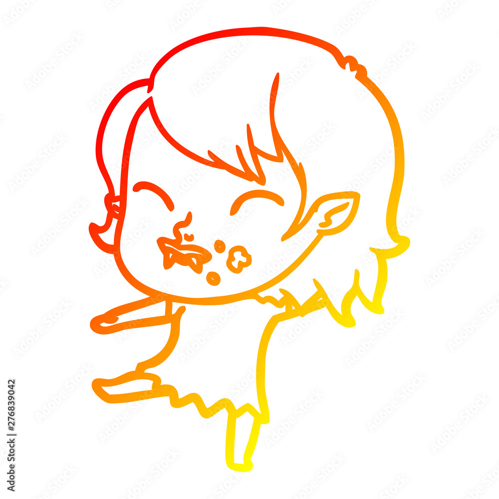 warm gradient line drawing cartoon vampire girl with blood on cheek warm gradient line drawing cartoon vampire girl with blood on cheek