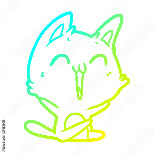 cold gradient line drawing happy cartoon cat meowing