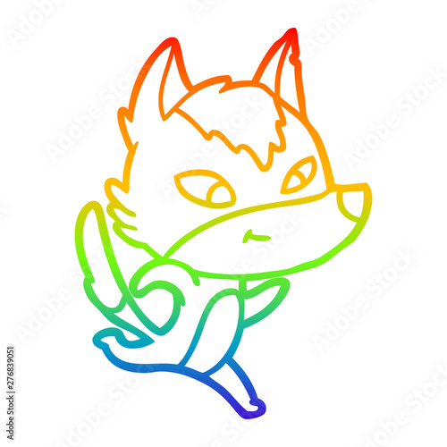 rainbow gradient line drawing friendly cartoon wolf running
