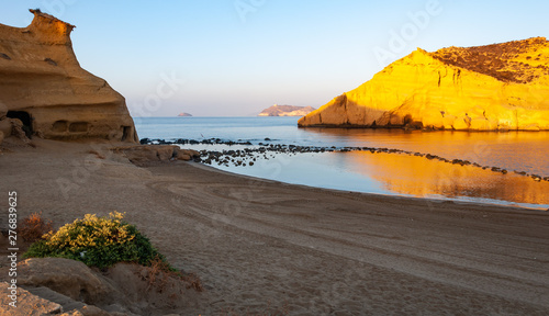 Aguilas, protected marine park of the four coves, on the Mediterranean sea of Murcia, a tourist destination in Spain: "Cala Cerrada".