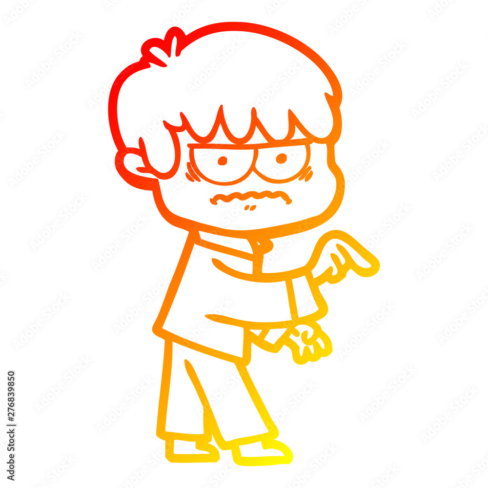 warm gradient line drawing annoyed cartoon boy