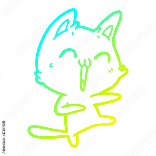 cold gradient line drawing happy cartoon cat meowing