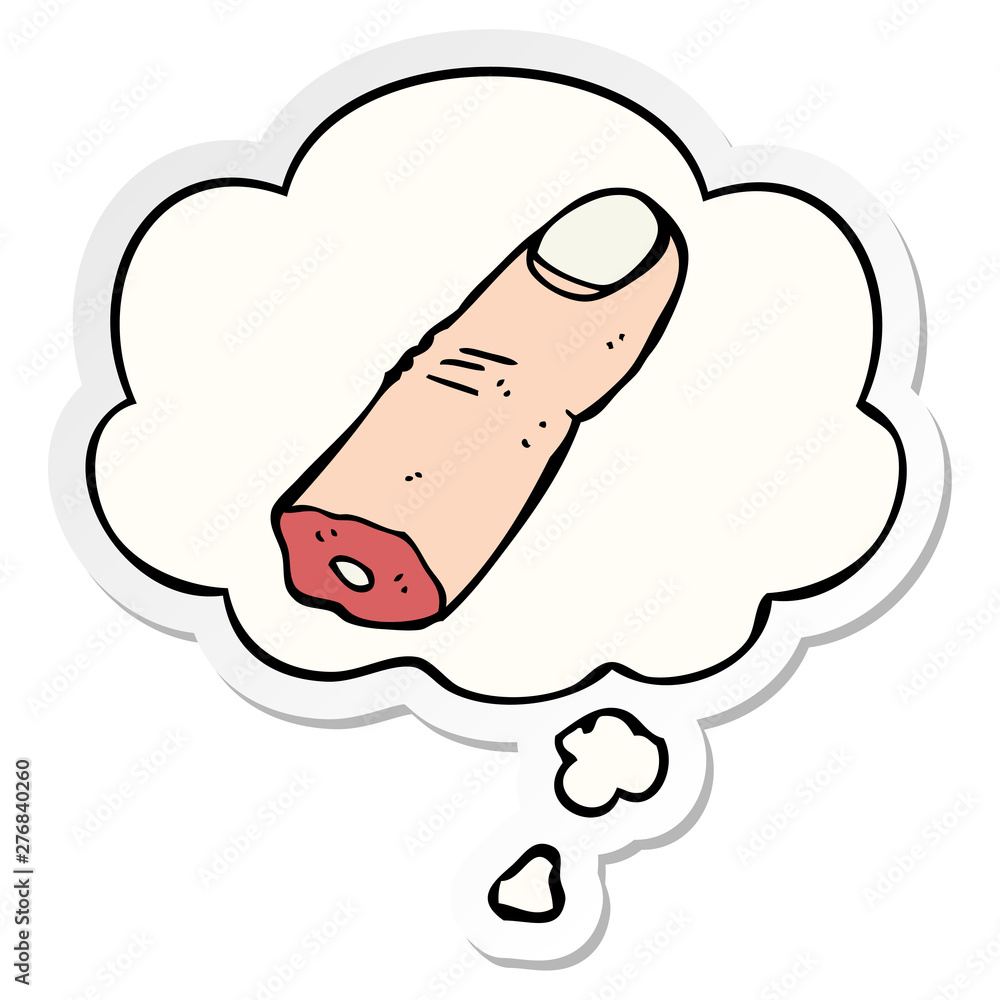 Obraz premium cartoon severed finger and thought bubble as a printed sticker