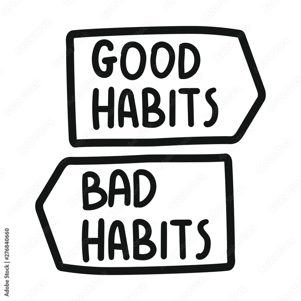 Good habits or bad habits. Vector icons, badges illustration on white background. Good habits or bad habits. Vector icons, badges illustration on white background.