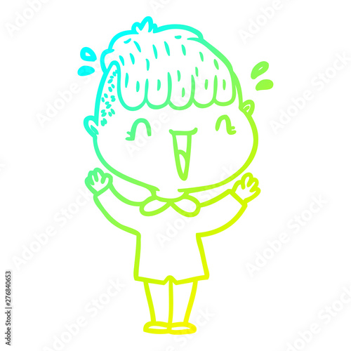 cold gradient line drawing cartoon happy boy surprised