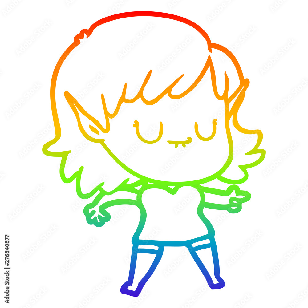 rainbow gradient line drawing happy cartoon elf girl rainbow gradient line drawing happy cartoon elf girl