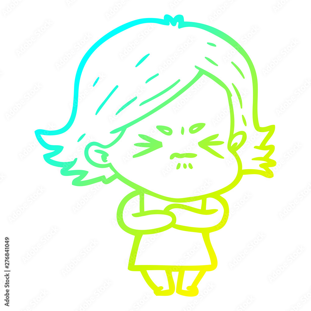 cold gradient line drawing cartoon angry girl cold gradient line drawing cartoon angry girl