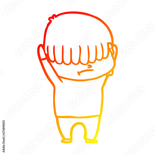 warm gradient line drawing cartoon boy with untidy hair