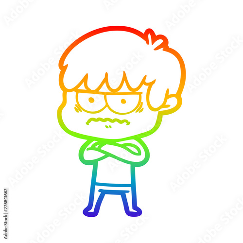 rainbow gradient line drawing annoyed cartoon boy