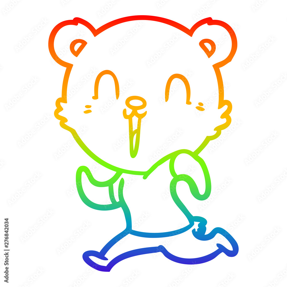 rainbow gradient line drawing happy cartoon bear running rainbow gradient line drawing happy cartoon bear running