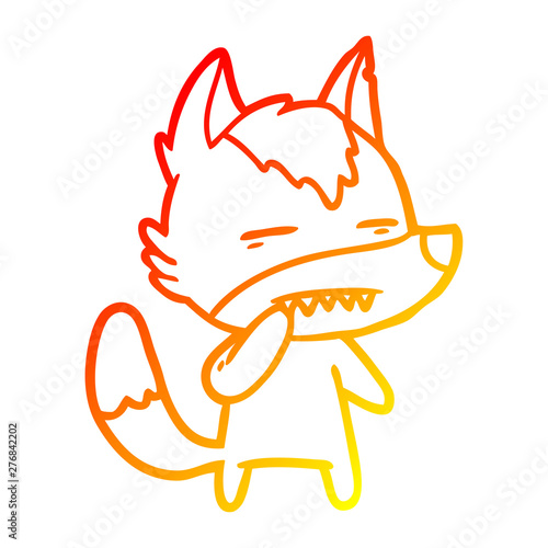 warm gradient line drawing unsure wolf showing teeth