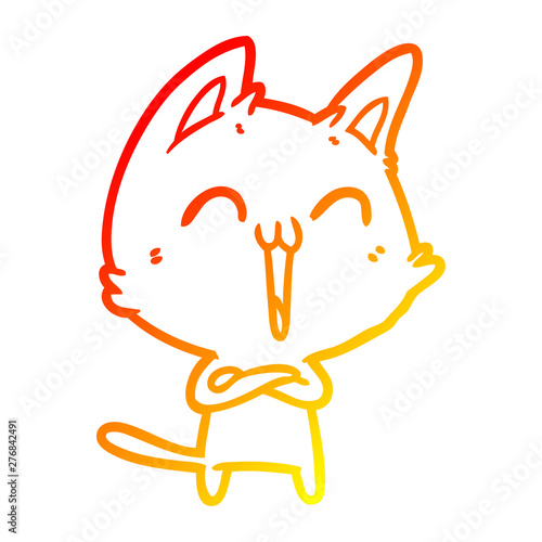 warm gradient line drawing happy cartoon cat meowing