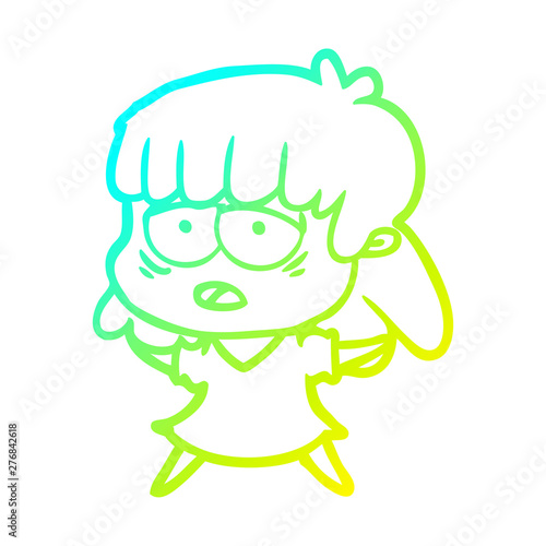 cold gradient line drawing cartoon tired woman